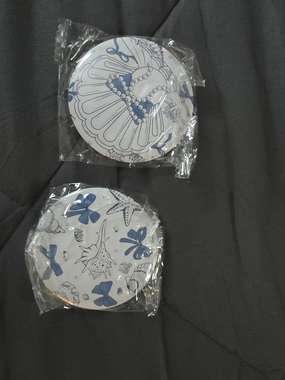 2 Round Sea Life Mirrors - Blue & White